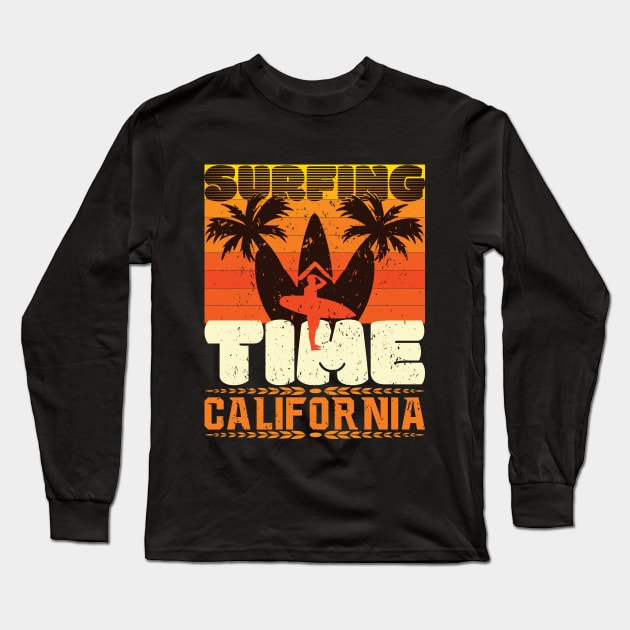 Surfing Time California Long Sleeve T-Shirt by rhsdesignart